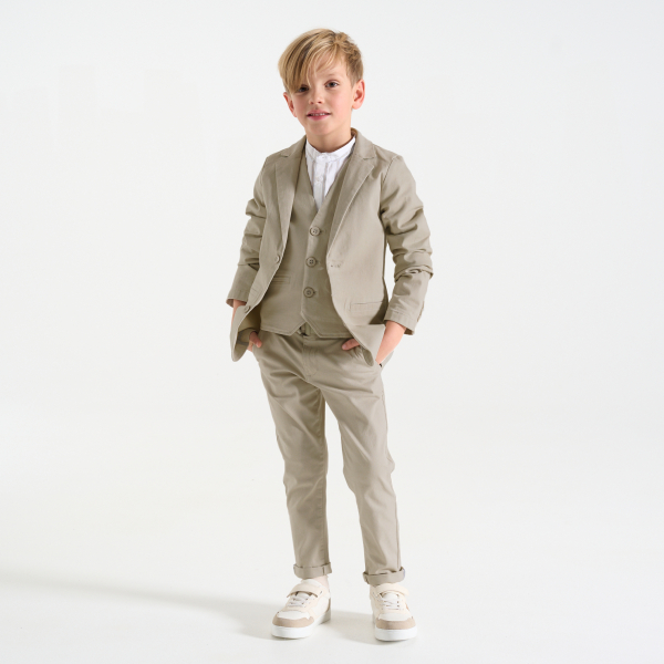 جاكيت بدلة، باللون البيج الموحد، للأطفال